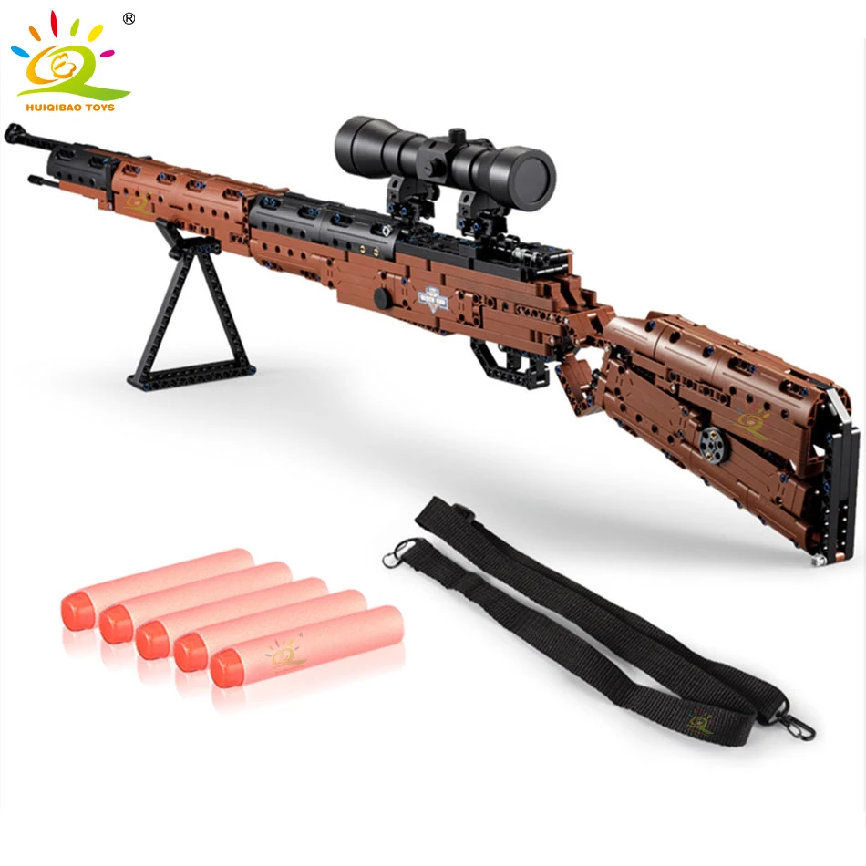 

HUIQIBAO 653Pcs Military Weapon Mause Gun Building Blocks City Technical Gun Musket Rifle Shooting Toys Foam Bullet Bricks Child