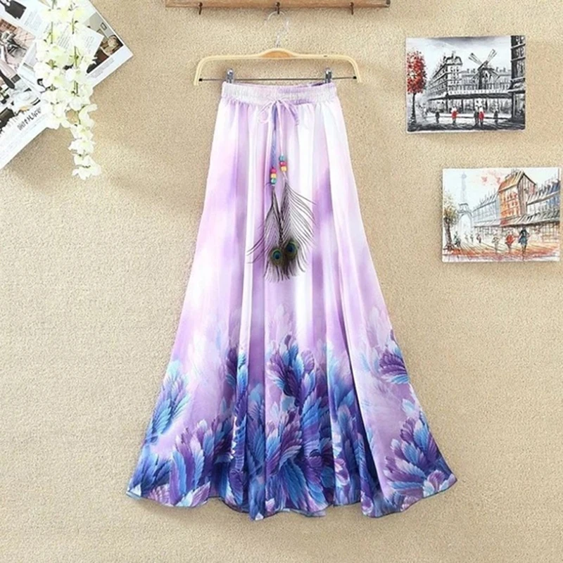 

Women Skirts Flower Print Midi Skirt High Waist Pleated Skirt Summer Chic Vacation Ladies Holiday Skirts 2020