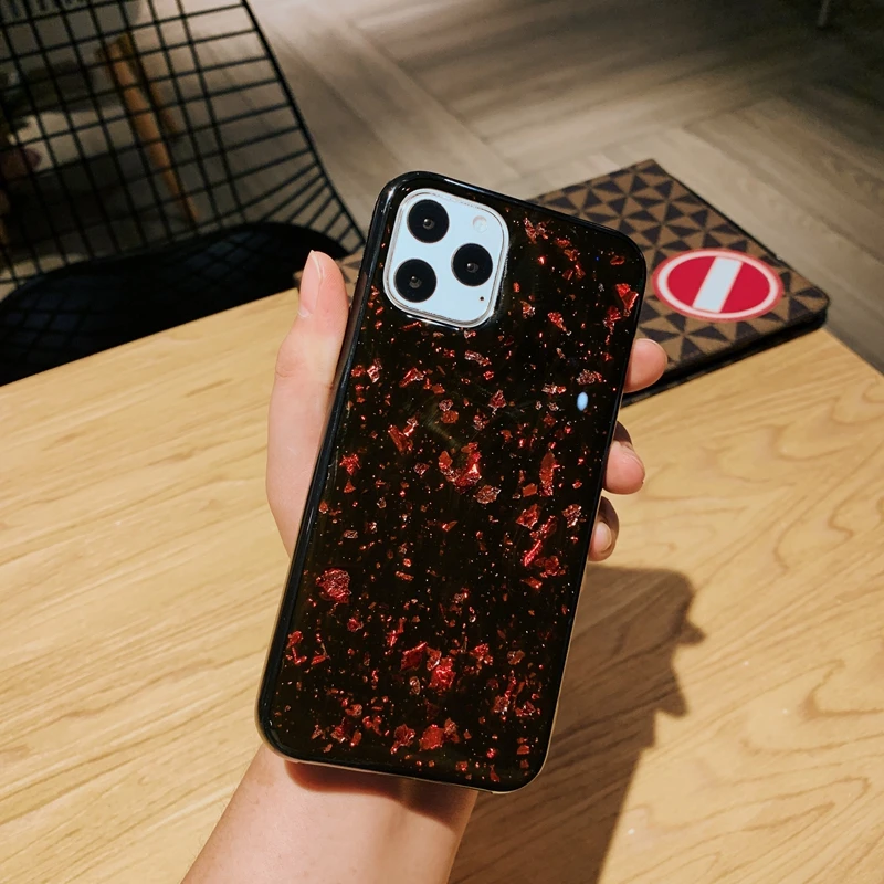 Блестящий блестящий черный мягкий силиконовый чехол из ТПУ с золотой фольгой и