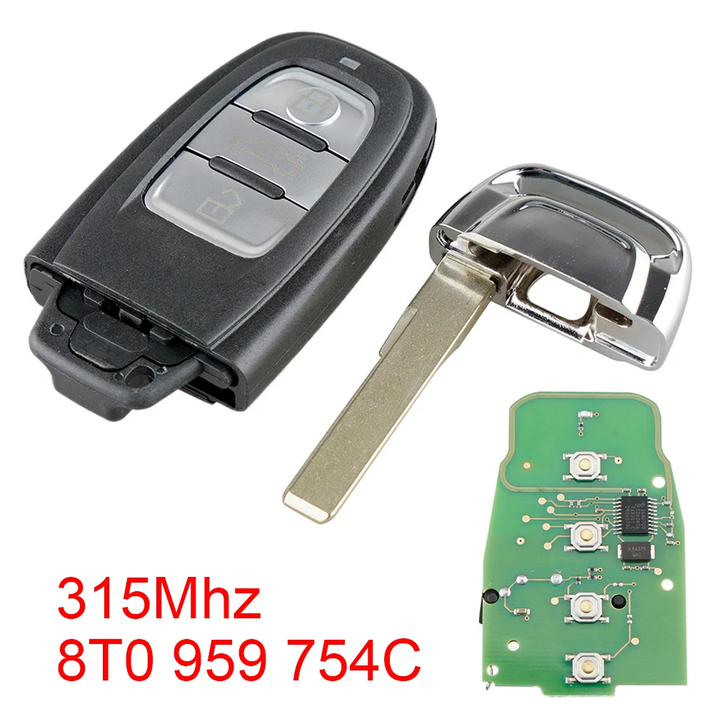 

4 Button 315Mhz Uncut Smart Car Remote Key Fob 8T0 959 754C Car Auto Key Replacement for Audi-Q5 A4L A5 A6 A7 A8 RS4 RS5 S4 S5