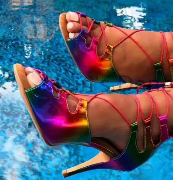 Женские танцевальные туфли радужные для латинских бальных танцев Танго бачаты мамбо на высоком