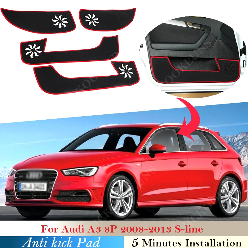 

Car Door Anti Kick Pad Protector Side Edge Cover Mat Kids Sticker For Audi A3 8P 2008 2009 2010 2011 2012 2013 S-line Accessorie