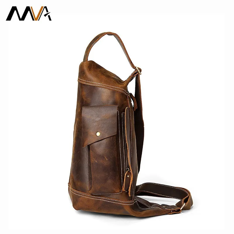 Chest Bag New Retro Leather Men Crazy Horse Leather Multi-Function Messenger Outdoor Leisure Leather South Small  Bag'S For Mens