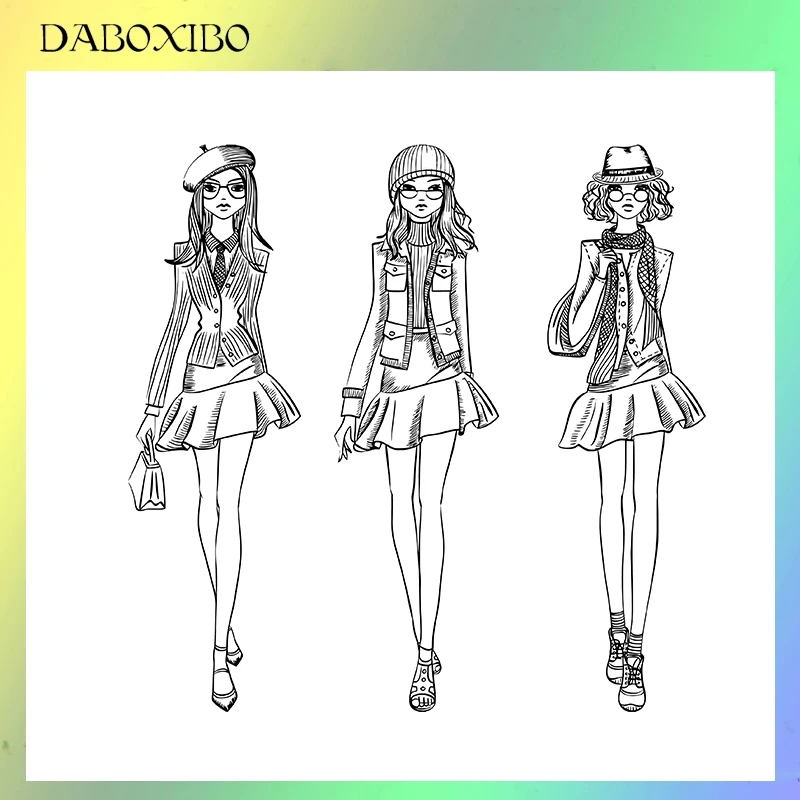 

DABOXIBO Sexy Girls Clear Stamps For DIY Scrapbooking/Card Making/Photo Album Silicone Decorative Crafts13X13