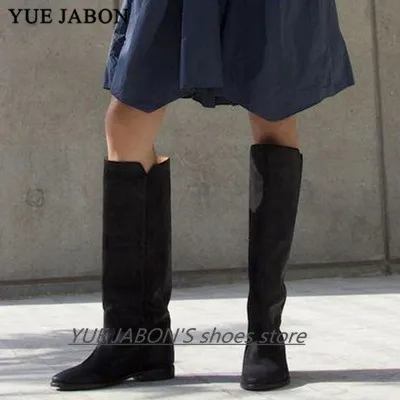 Женские сапоги до колена кожаные ковбойские с круглым носком полуботинки