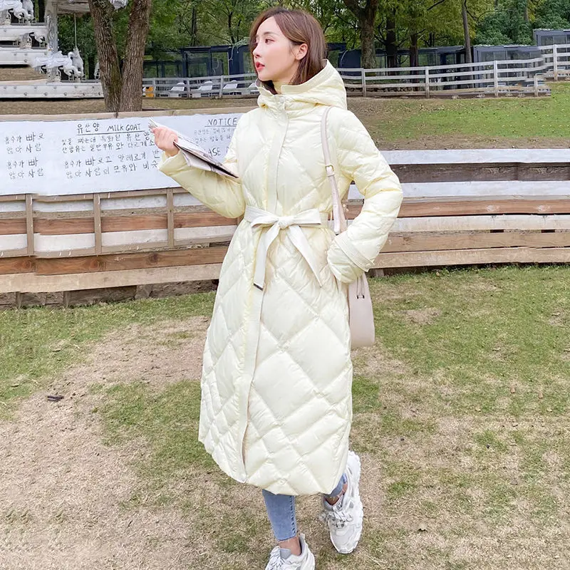 

Lightweight Down Jacket Women Clothing 2022 New Winter Coat Overcoat Diamond Lattice Korean Slim Hooded Long Parkas Outwear e433