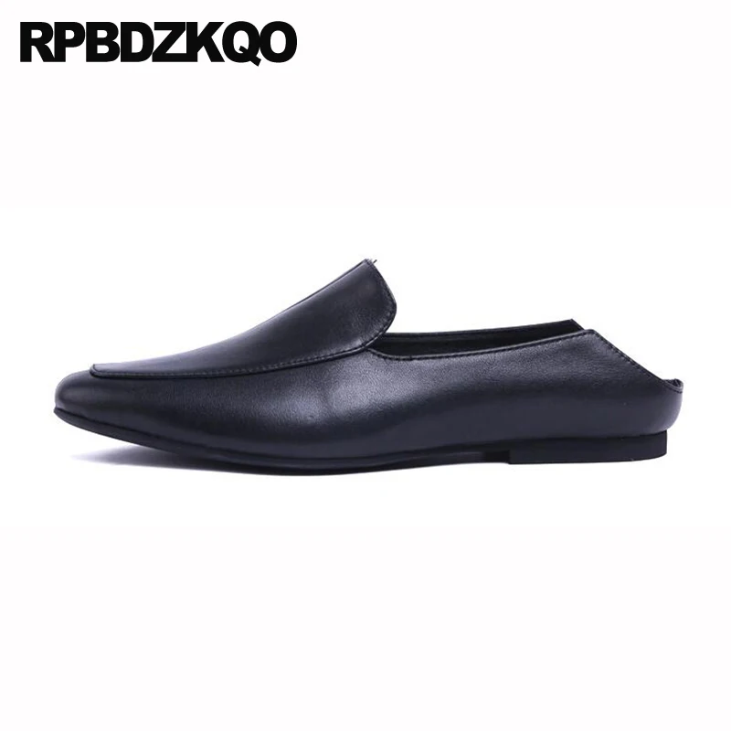 Sandals Mules Half High Quality Brand Black Designer Shoes Men Luxury 2021 Slides White Genuine Leather Solid Runway Slip On | Обувь