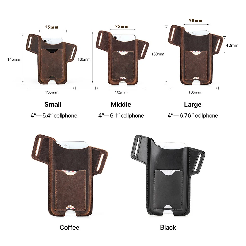 

Mobile Phone Waist Bag Men's Belt Fanny Running Pocket 100%Cow Leather Handmade Cellphone Waist Bag Loop Holster Outdoor Sport