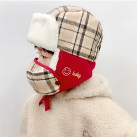 toddler kids winter bomber hats children plaid russian earflap trapper hat baby boys girls snow ski faux fur caps with mask