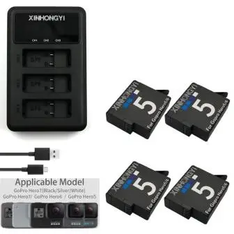4H5BatteryAndCharger Hero 5 bateria Go pro hero 7 батарея+ AHDBT-501 3 порта зарядное устройство для GoPro hero 5 hero 6 hero 5 6 hero 7 черный аксессуары для камеры - Цвет: 4H5BatteryAndCharger