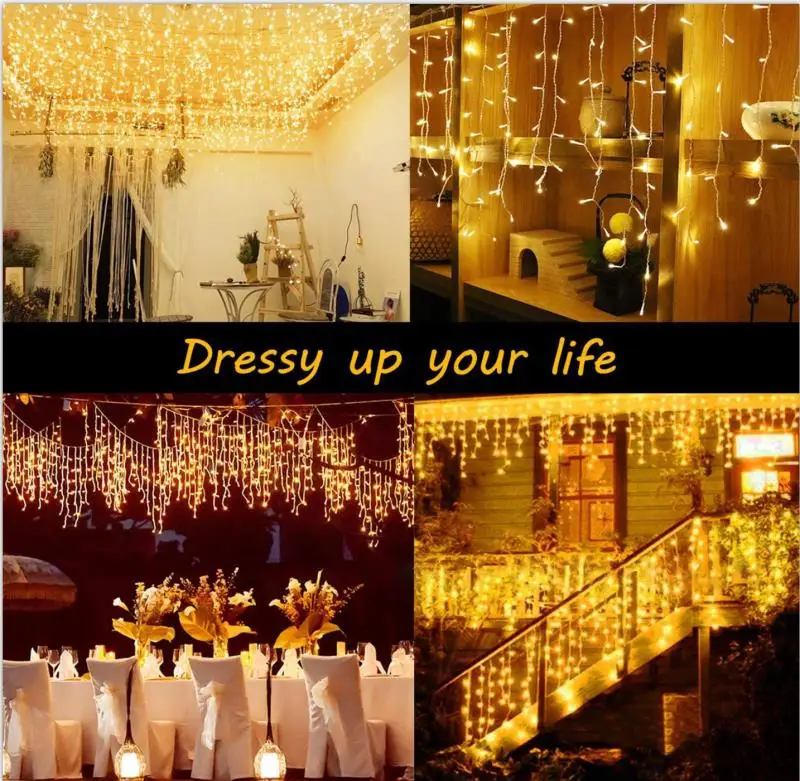 

Christmas Lights Waterfall Outdoor Garland 5M Droop 0.4-0.6m Led Lights Curtain String Lights Party Garden Eaves Home Decoration