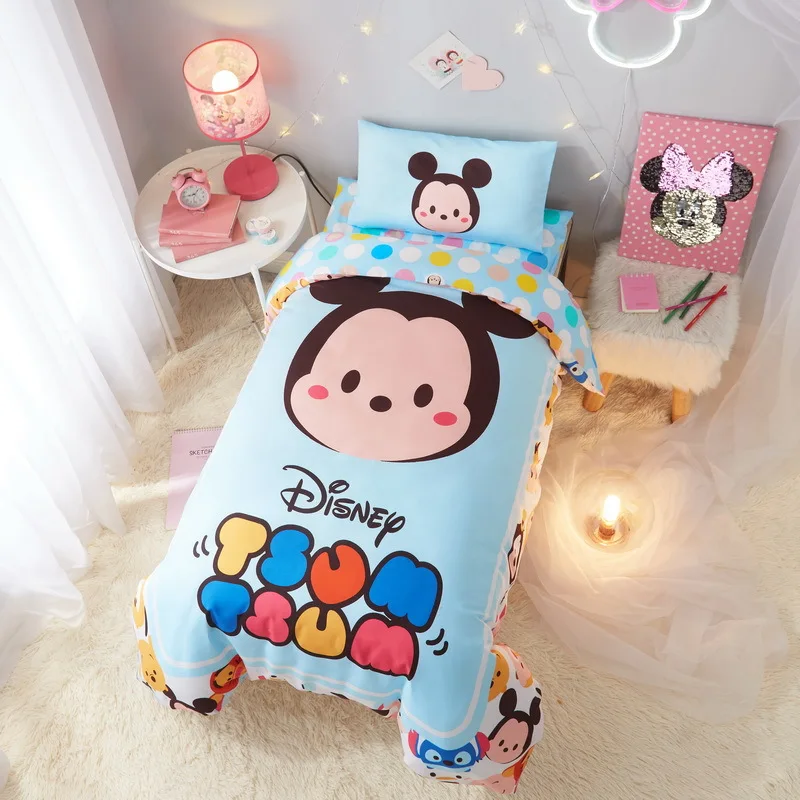 Tsum Tsum Disney Минни Маус детские наборы постельных принадлежностей Мягкая кроватка хлопок Микки Маус кровать набор пододеяльник наволочка, Чехол на подушку пододеяльник - Цвет: Tsum Tsum