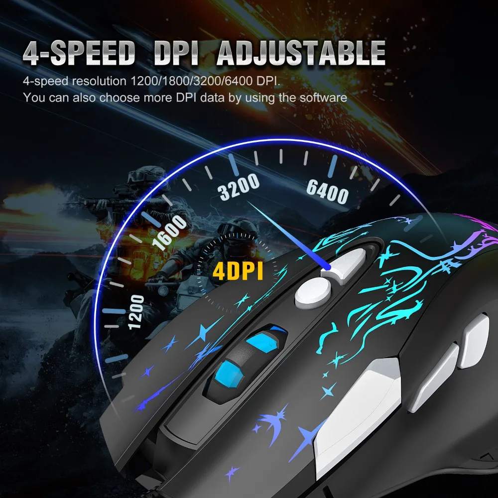 

YWYT Wired Optical Mouse 8 Button LED Backlight Gaming Mouse 4 Level DPI Ergonomic Mice for Windows PC Laptop Home Office