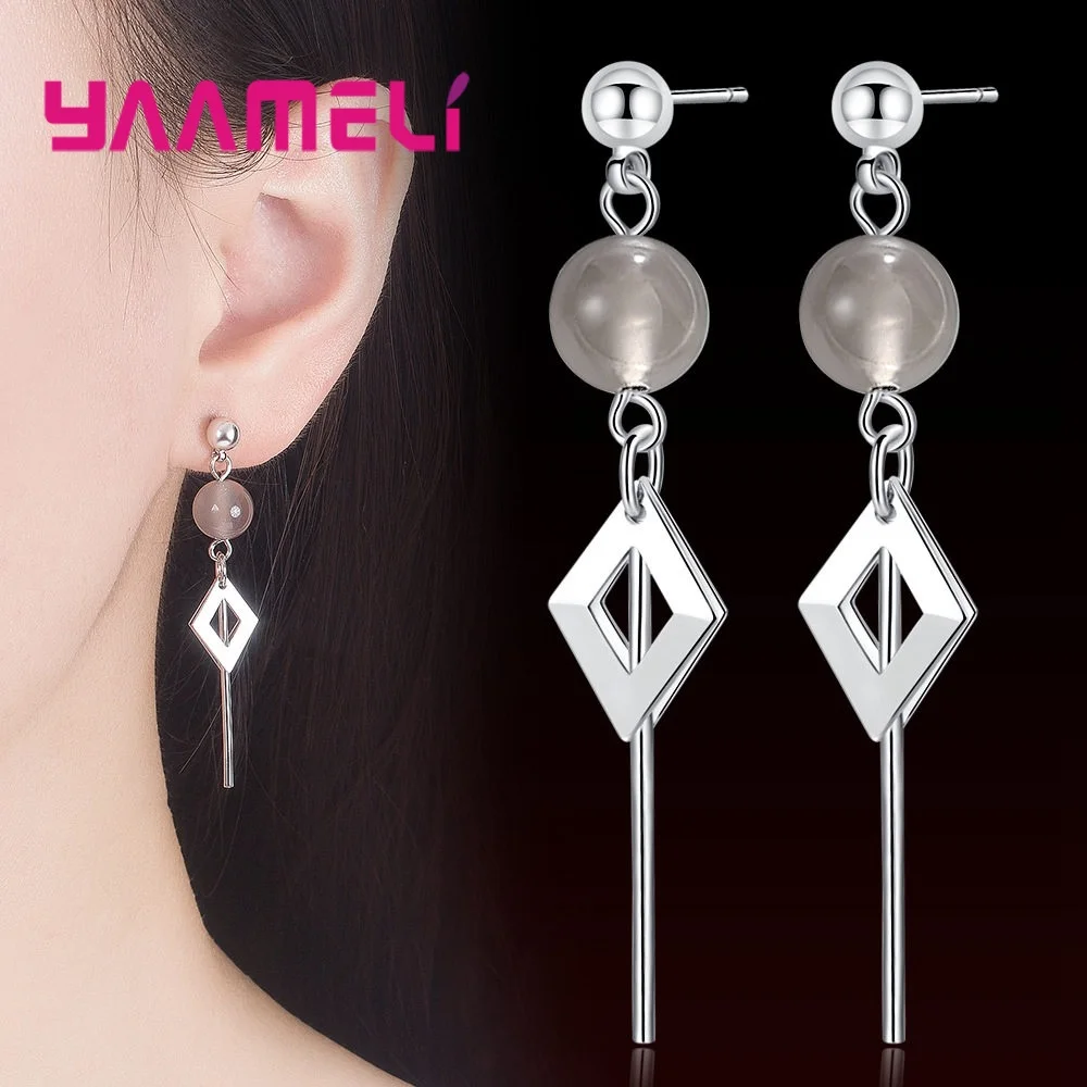 

Women Fashion Long Statement Earring 925 Sterling Silver Beaded Heart Crystal Metal Chain Tassel Drop Eardrop Jewelry Pendientes