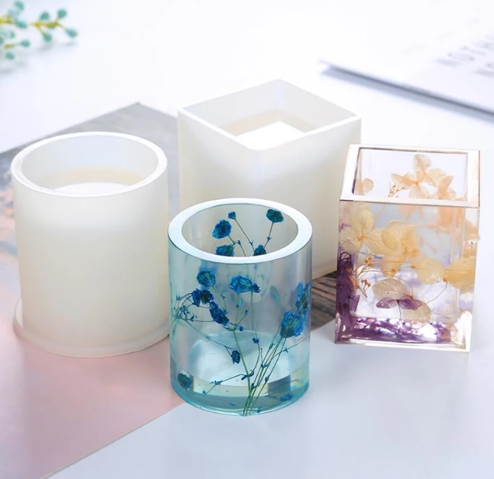 Silicone Mold Epoxy Resin DIY Pen Container Organizer Square Round Storage Holder Silica Molds Crafts Jewelry Making Charms