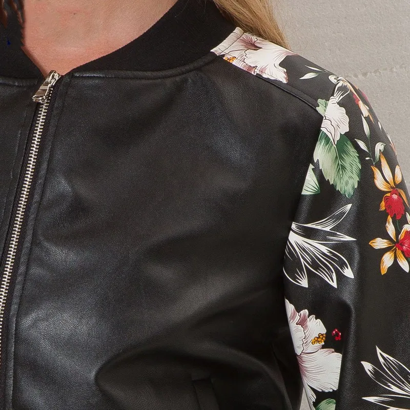 

2018 autumn fashion women slim PU leather jacket print long sleeve coat female Moto casual jacket femme outwear L1129 wholesale