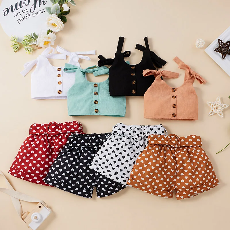 

2 Pcs Cotton Girls Set Summer Cute Bowknot Sleeveless Tops and Polka Dot Short Pants Newborn Toddler Baby Girl Clothes 0-4 Yrs