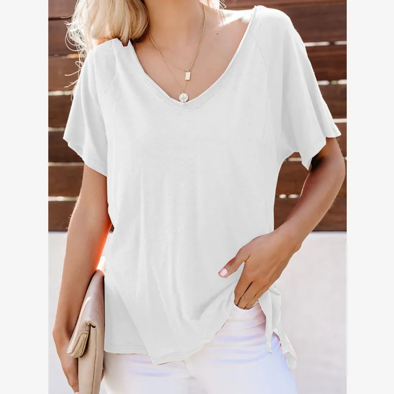 Женская футболка с коротким рукавом повседневная Однотонная треугольным