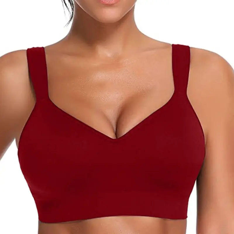 Women Seamless Wire Free Lift Bra Solid Color Sexy V-Neck Underwear Brassiere X3UE