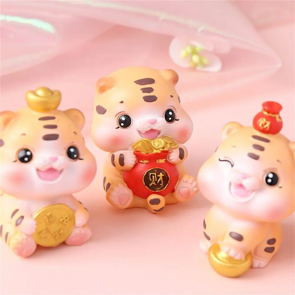 

Animated Tiger Sculpture Cartoon Resin Handmade Festival Tiger Figures Desktop Decor