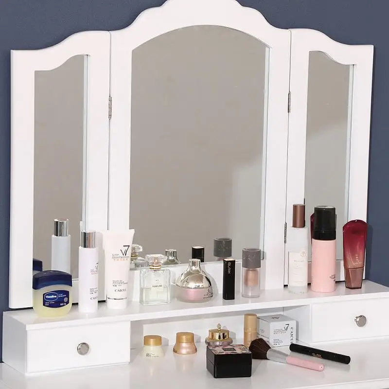 Современный туалетный столик трехскладной с зеркалами для макияжа и ящиками