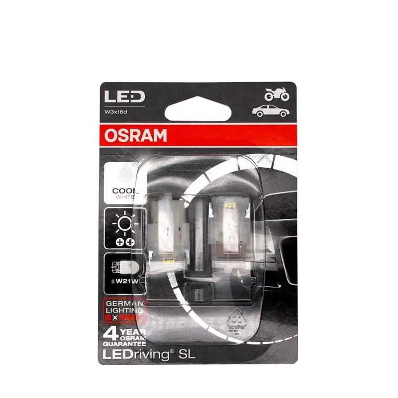 OSRAM СВЕТОДИОДНЫЙ riving Стандартный светодиодный модифицированный W21W T20 7705CW 7440 6000K холодный белый автомобильный сигнальный светильник, противотуманные фары, лампы заднего хода(двойные