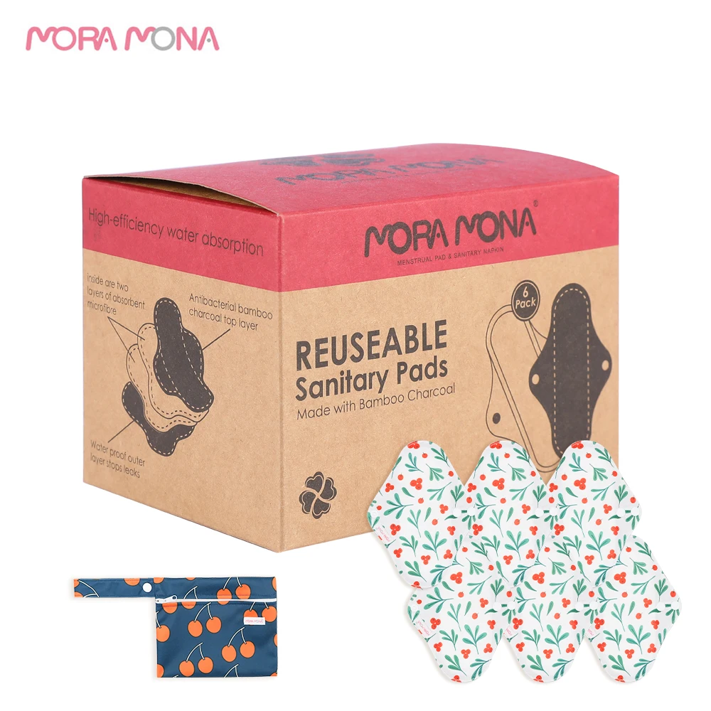 Mora Mona-almohadilla de tela Menstrual reutilizable, de carb&oacute;n de bamb&uacute;, higi&eacute;nica, lavable, con bolsa impermeable-5