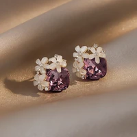 origin summer korean fashion flower purple geometric dangle earring for women charming rhinestone earring jewelry pendientes