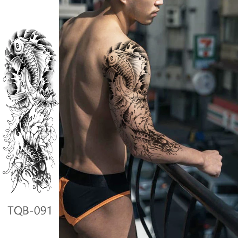 Тату-рукав на большую руку корона волк роза Череп водостойкая Временная