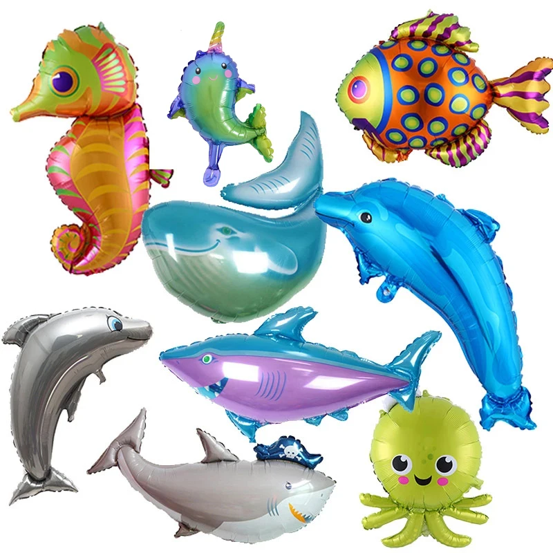 Balloon Sea Theme Children's Birthday Party  Dolphin Octopus Seahorse Shark Tropical Fish Aluminum Film Ballon Party Decor