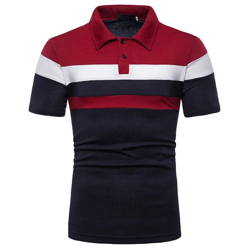 

Men's POLO Short Sleeve T-Shirt Striped Color Combination Fashion Lapel Collar Top High-end Breathable Casual Men's Clothing