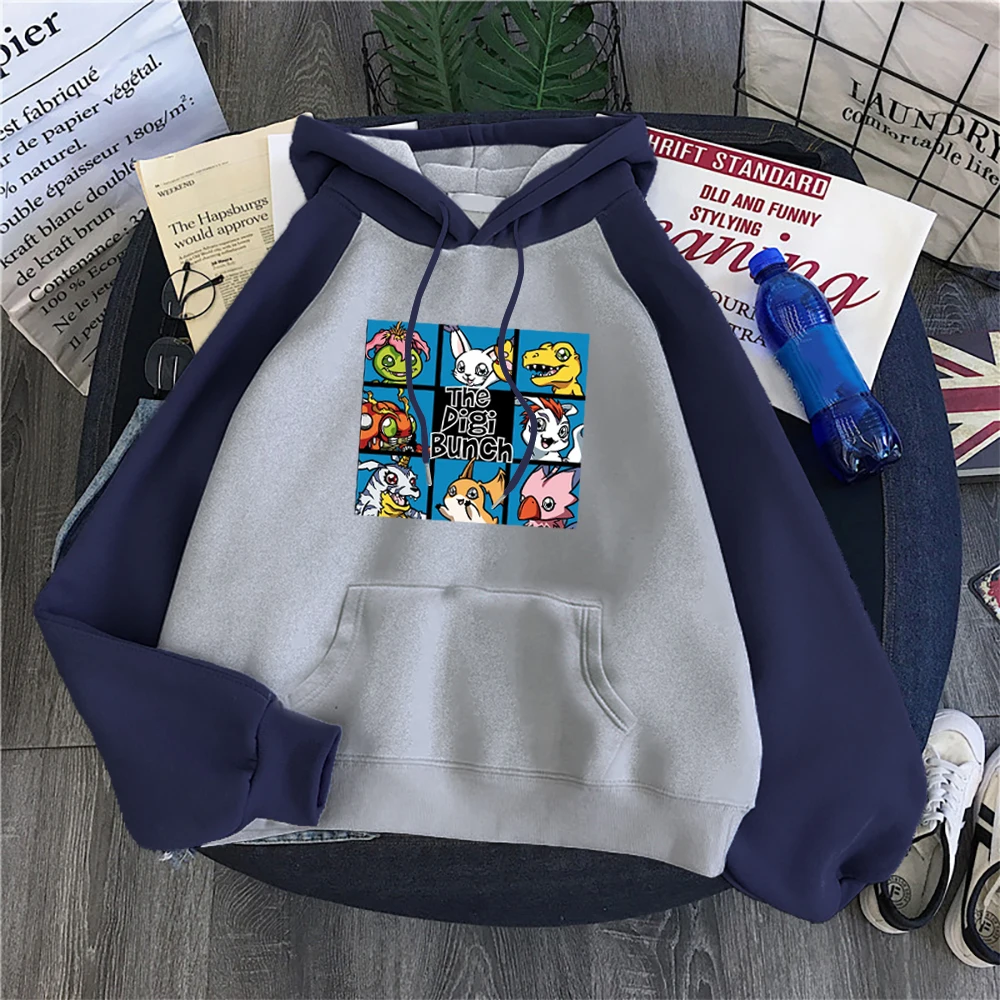

Men's Personality Hoodies Digimon Cartoon Print Sweatshirt Male Fashion Winter Fleece Raglan Hooded Streetwear Oversize Pullover