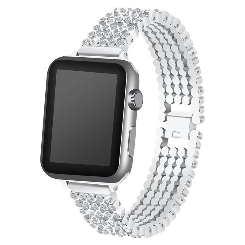Silver 5-шарик Нержавеющая сталь ремешок с бриллиантом для наручных часов Apple Watch 4 браслет 40 мм 44 наручных часов Iwatch, Напульсники 38 мм 42 мм - Цвет ремешка: Silver