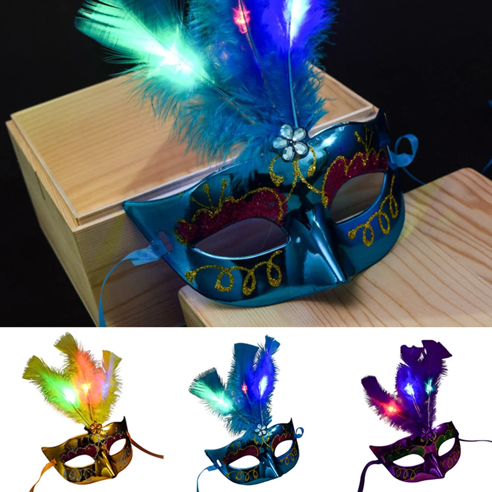 

New Halloween Charm Mask Luminous Harmless Feather Half Face Mask Masquerade Party Costume Supplies Accessory