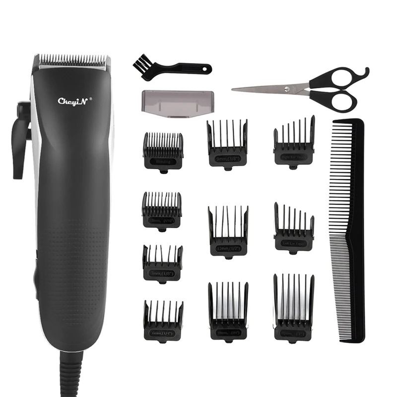 

Corded Hair Clipper With Steel Cutter Head In R-Shape Handy Haircut Electric Grooming Kit With 10 Limit Combs For Adult And Kids