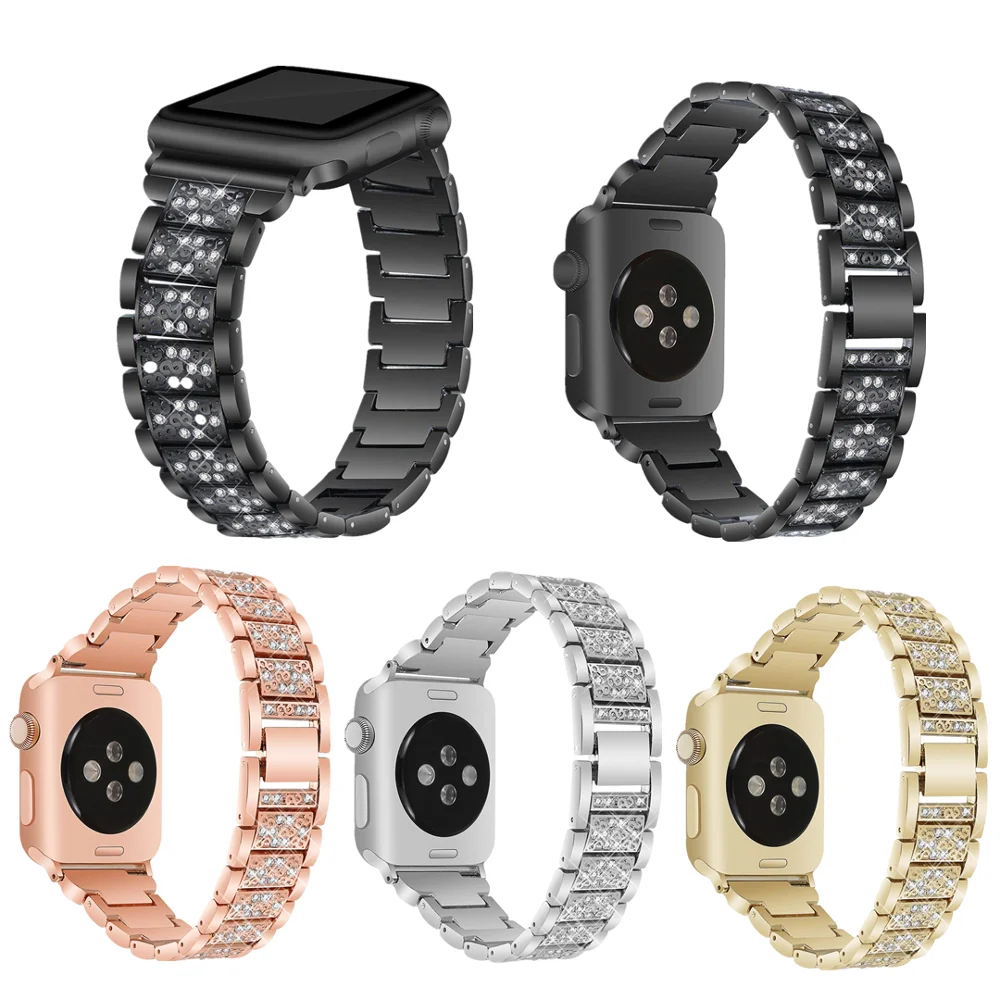 Полностью Алмазный ремешок из нержавеющей стали для Apple Watch 3 2 1 42 38 мм iwatch 5 4 40 44