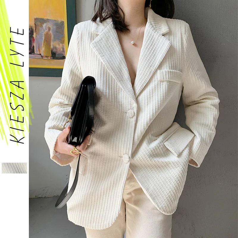 White Corduroy Blazer Female 2022 Office Lady White Blazers Casual Trendy Fashion New Clothing Solid Jacket