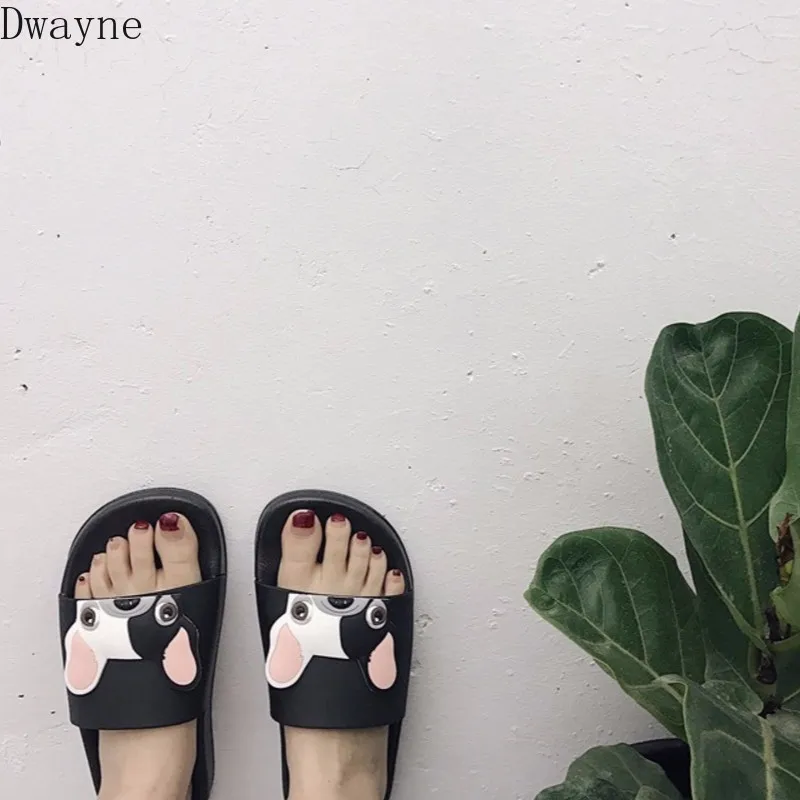 Милые женские шлепанцы с изображением собаки из мультфильма 2018 Модная пляжная