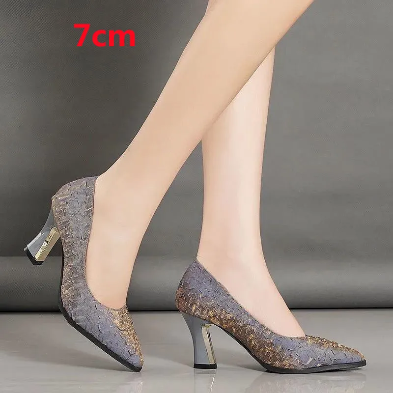 Cresfimix Zapatos Dama Women Fashion Pattern Blue 7cm High Heel Pumps for Party Lady Classic Office Stylish Heel Shoes A9328