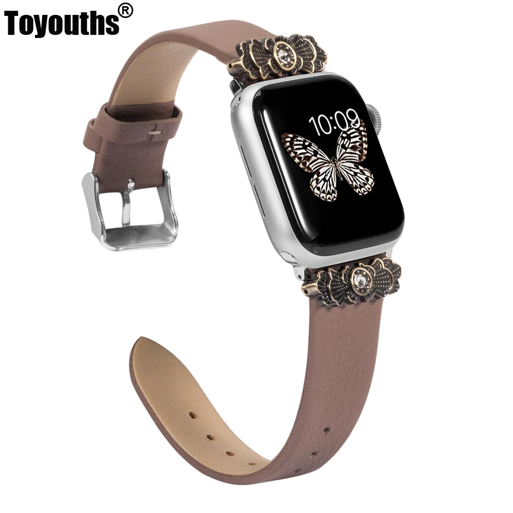 

Мягкий кожаный ремешок для Apple Watch 38 мм 42 мм iWatch для женщин тонкий металлический с уникальным украшенным дизайном ремешок для iwch серии 4 3 2 1