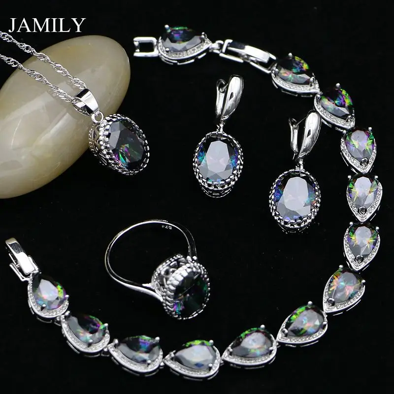 Ювелирные наборы из бисера с радужным топазом украшение серебра 925 пробы женские
