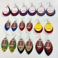 layer glitter leather rugby baseball softball earrings for women fashion sport jewelry wholesale