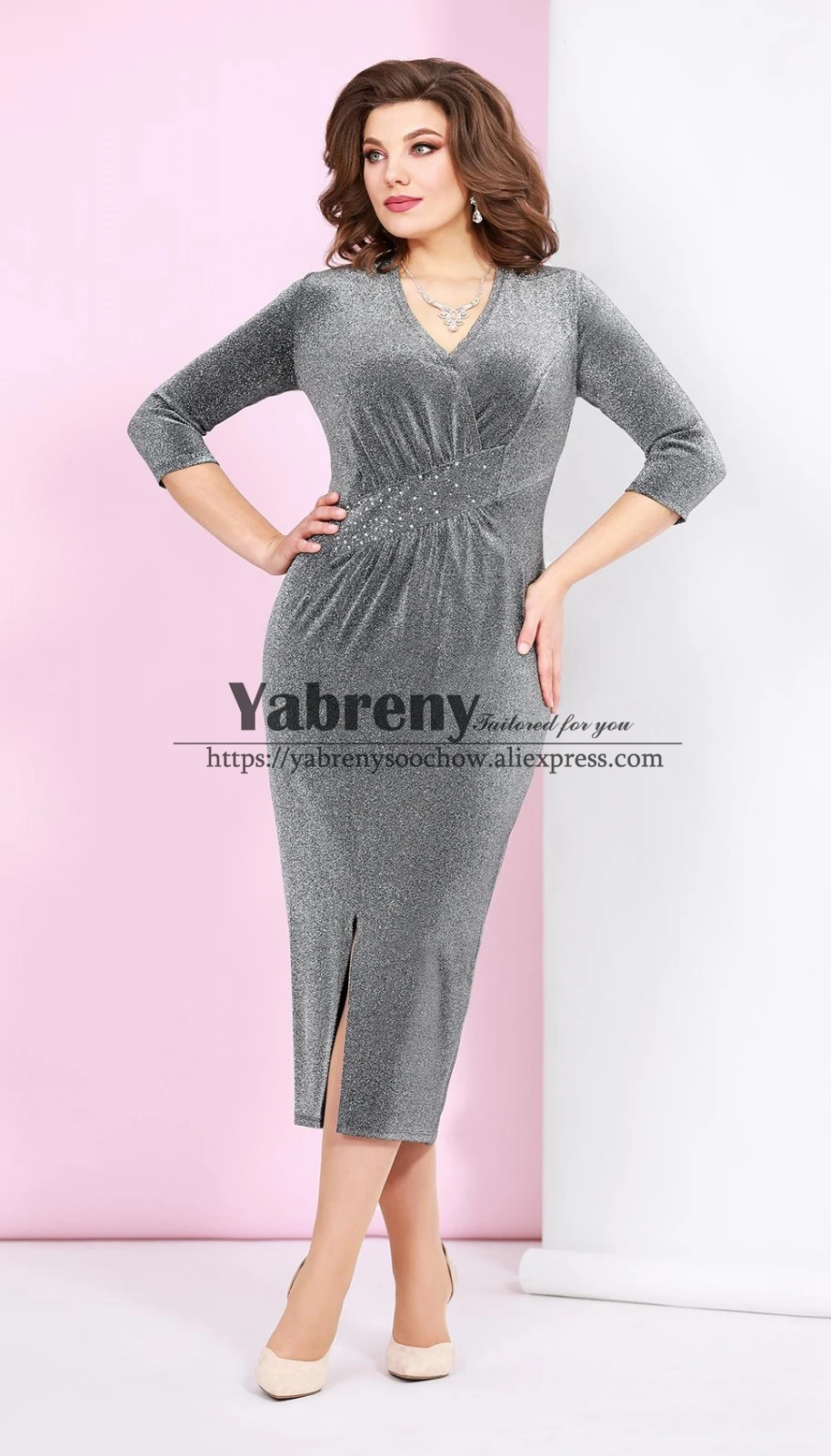 

Sexy Sheath Deep V-Neck Evening Dresses for Mother Gray