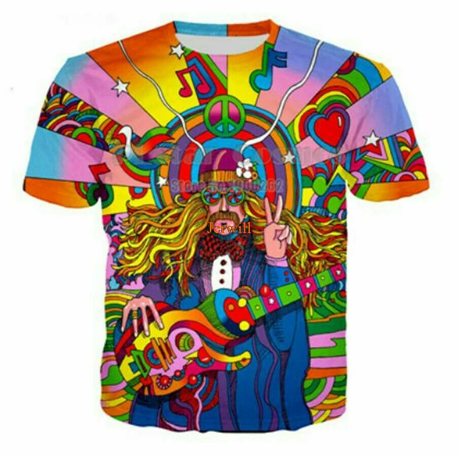 

Women Men Cartoon Hippie Musician 3D Print Casual Tshirt Funny Short Sleeve Tops