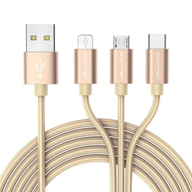 Jellico 3в1 USB кабель для iPhone X 8 7 6 кабель Micro usb type C кабель для samsung S9 S8 кабель быстрой зарядки 3A шнур зарядного устройства - Цвет: Золотой
