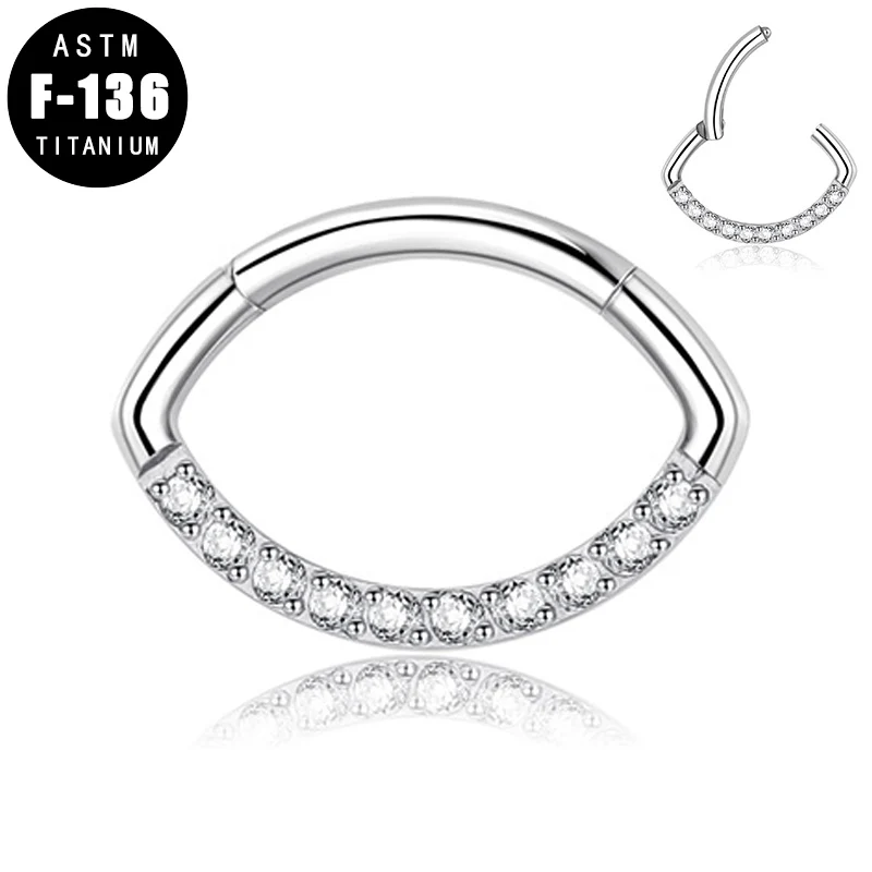 

ASTM F136 Titanium CZ Oval Hinged Segment Ring Nose Studs Septum Piercing Clicker Cartilage Earrings Tragus Nose Rings Jewelry