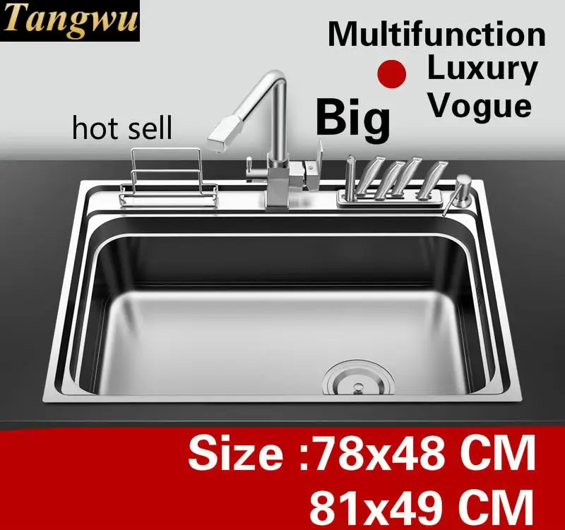 Бесплатная доставка Роскошная большая кухонная раковина с одним желобом высокое