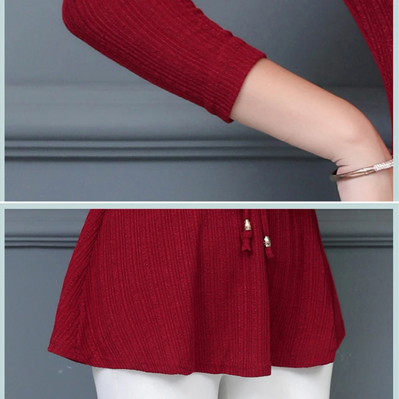 Женская блузка с длинным рукавом и о вырезом однотонная большого размера на