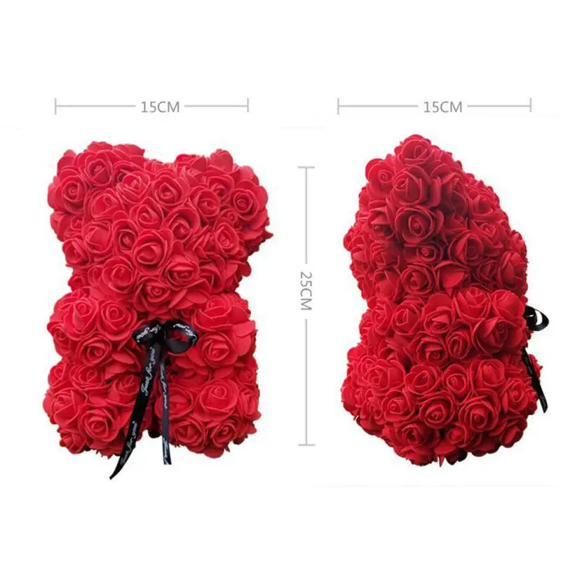 

25cm Rose Bear Flowers Artificial Rose Bear Party Wedding Decoration Romantic Valentines Day Gifts Pink Red Dropshipping