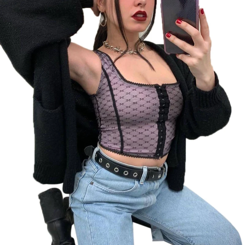 

Блузка женская с квадратным вырезом, однобортная майка без рукавов, топ в винтажном стиле, укороченный наряд